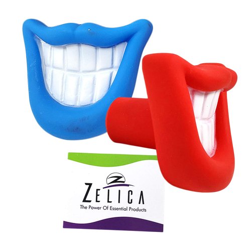 Zelica Smiling Mouth Squeaky Chew Dog Toy | Funny Novelty Chew Toys for Dogs | Red and Blue (2 Pack)
