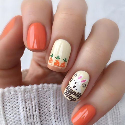 Xiannaipai False Nails, 24Pcs Easter Press-on False Nails, Square, Acrylic, Short, Glossy Finish, Set of 1, for Women Manicure Art Accessories