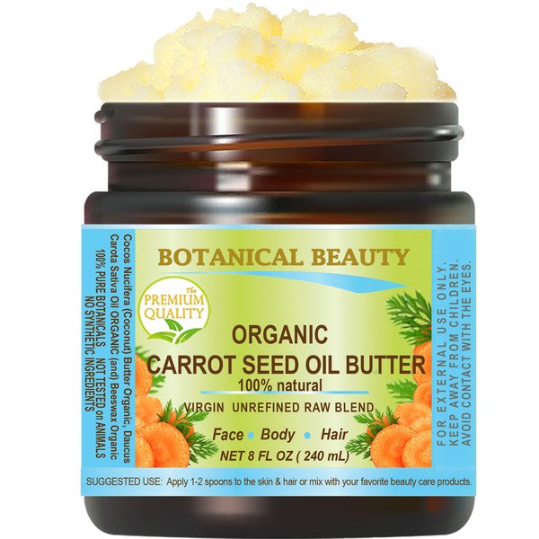 Botanical Beauty ORGANIC CARROT SEED OIL BUTTER Pure Natural Virgin Unrefined RAW 8 Fl. Oz. - 240 ml for FACE, SKIN, BODY, DAMAGED HAIR, NAILS