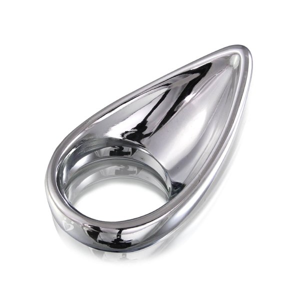 LeLuv 1.5 Inch Cock Ring Teardrop Chrome Metal Clit Perenium Massager Silver