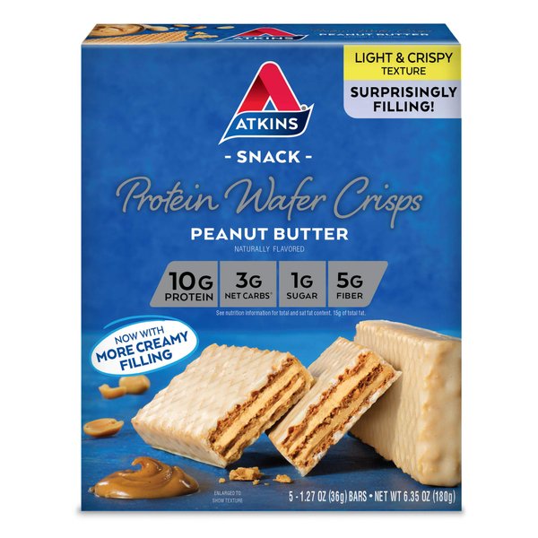 Atkins Peanut Butter Protein Wafer Crisps, Protein Dessert, 4g Net Carb, 1g Sugar, Keto Friendly, 5 Count