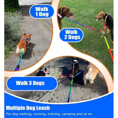 Heavy Duty 3 Dog Leash No Tangle, 3 in 1 Multiple Dog Leash, Double Dog Leash for 2 Dogs,3 Way Dog Leash with Soft Padded Handle, Detachable Triple Dog Leash Large Dog Leash for Walking and Training