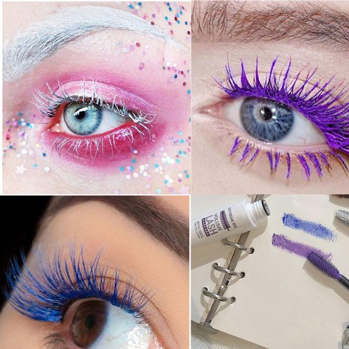 Colored Mascara for Eyelashes Set, 3 Color Mascara White Blue Purple Waterproof Long-Lasting Charming Colorful Tube Mascara Volume and Length Voluminous Party Stage Cosplay Eye Makeup for Women Men