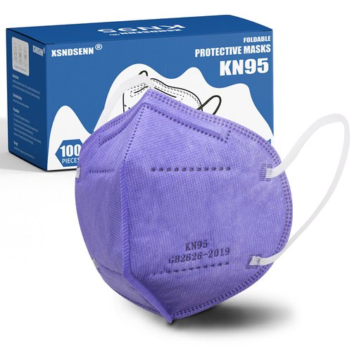 XSNDSENN KN95 Face Masks Individually Wrapped Purple, 100 Packs, 5-Layer Disposable Face Mask for Adults, Against PM 2.5, Filter Efficiency≥95%