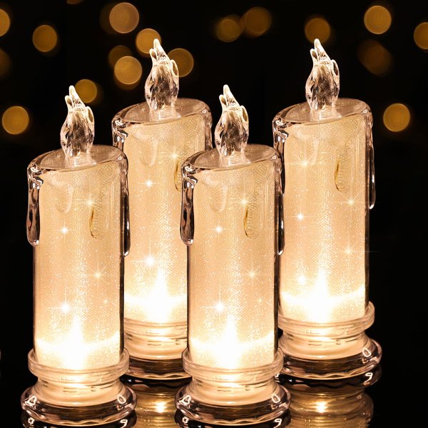 4PCS White LED flameless Candles (D:2.5" x H:7"),LED Clearance Pillar Candles, Battery Operated/Included, Velas artificiales para decoracion for Valentine's Day Wedding Birthday Decorations