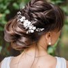 Wedding Flower Bridal Hair Comb Rhinestone Hair Pieces for Brides Pearl Bridal Hair Pins Flower Girl Headpiece Wedding Flower Hair Accessories for Brides YISSION