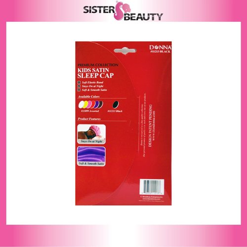 Donna Premium Collection Kids Satin Sleep Cap #11213 Black - 2 pack, Soft elastic band, stays on during the night, keeps hair in place, soft satin, smooth satin