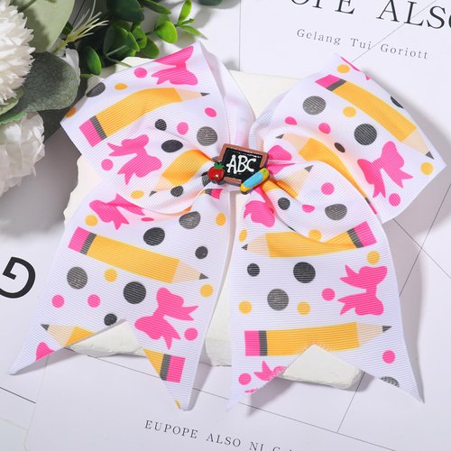 Back to School Hair Clips Bow Hair Clips Polka Dot Big Bow Hair Accessories for Women Girls Pencil Bows Hair Clips First Day of School Welcome Party Favors White Pink Yellow 1PCS