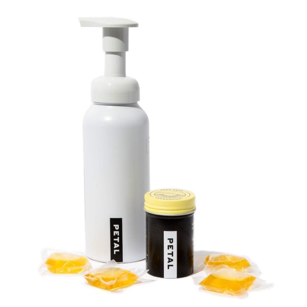 Petal Foaming Soap Dispenser with Hand Soap Refills - Zero Waste Hand Soap Dispenser - Natural Soap - Vegan - Cruelty Free - Made in the USA - (8.5oz) - (4ct) - (Citrus Ginger, White (Aluminum))