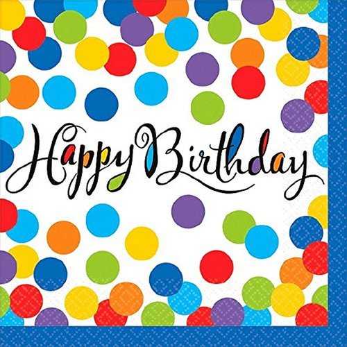 Amscan Disposable Confetti Bash Luncheon Napkins Party Supplies, Standard, 36ct, Multi Color, 6.5" x 6.5"