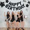 TONIFUL 35PCS Black Happy Birthday Decorations Kit 16 Inch Happy Birthday Balloon Banner with Star Balloons Mylar Foil Birthday Party Decorations Supplies for Men Women Adults Girls Boys Kids