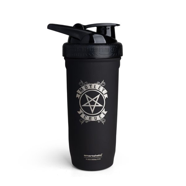 Smartshake Rockband Reforce Stainless Steel Protein Shaker Bottle 700 ml | 23 oz - Leakproof Screw-on Lid - BPA Free - Not Insulated – Unisex - Mötley Crüe Logo on Bottle