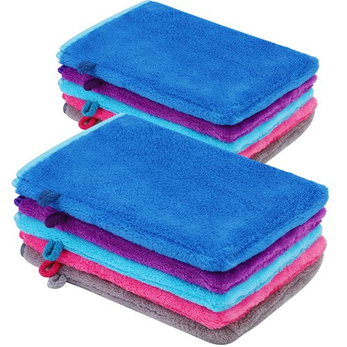 PHOGARY 10 PCS Microfiber Body Wash Mitts, Flannel Soft Face Mitten, Bath Spa Cloth, Reusable Makeup Remover Mitt Gloves, European Style Wash Cloth,6×8inch, 5 Colors