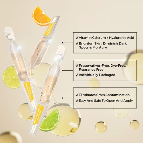 BACHERI Vitamin C Serum for Face with Hyaluronic Acid, Glutathione, Organic Aloe Vera, Hydrating & Brightening Serum, Dark Spot Remover, Anti Aging Facial Serum, 30 Ampoules