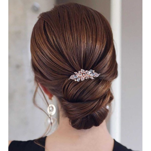 Zeshimb Bridal Hair Clip Barrette Crystal Wedding Headpieces Gold Crystal Hair Barrette Rhinestone Bride Headwear Wedding Hair Accessories for Women and Girls
