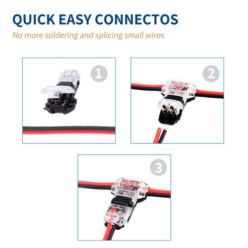 Low Voltage Wire Connector, Quick Solderless Wire Splice Connector, 12 Pack T Tap Wire Connectors, No Stripping Speaker Wire Splice, Fits 24-20 AWG Stranded/Solid Electrical Wires, T Type 2 Pin