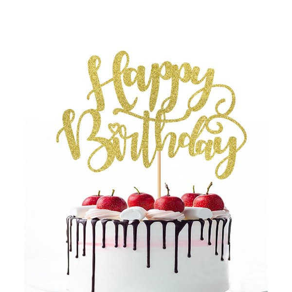 Naicaek Handmade Glitter Happy Birthday Cake Topper,Birthday Party Cake Decorations, Anniversary/Birthday Party Decoration Supplies (Gold)
