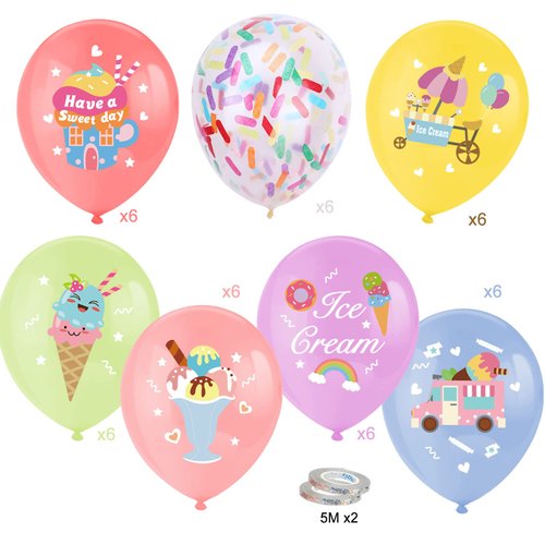 HOWAF Ice Cream Party Balloons, 42 Pieces Summer Colorful Sundae Confetti Balloons, Ice Cream Latex Balloons for Sweet Themed Party Supplies, Donut Balloons Kit for Kids Birthday Baby Shower