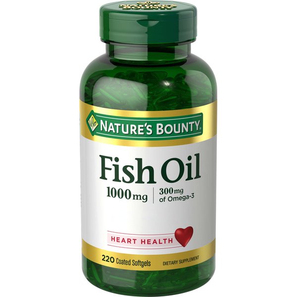 Nature's Bounty Fish Oil, Dietary Supplement, Omega 3, Supports Heart Health, 1000 Mg, 220 Coated Softgels
