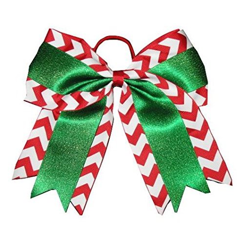 New "CHRISTMAS CHEVRON GLITTER" Cheer Bow Pony Tail 7 Inch Girls Cheerleading Dance Practice Football Games Dance Uniform Holiday Grosgrain Ribbon