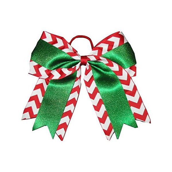New "CHRISTMAS CHEVRON GLITTER" Cheer Bow Pony Tail 7 Inch Girls Cheerleading Dance Practice Football Games Dance Uniform Holiday Grosgrain Ribbon