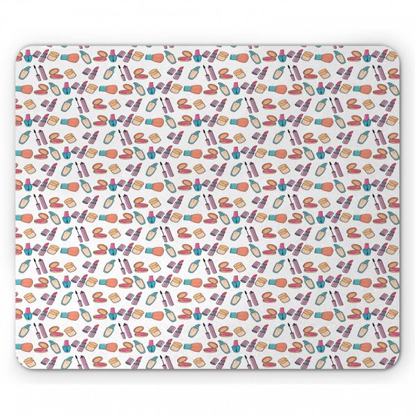 Ambesonne Colorful Mouse Pad, Hand Drawn Numerous Hand Care Mascara Nail Makeup Cosmetic Products Print, Rectangle Non-Slip Rubber Mousepad, Standard Size, White Multicolor