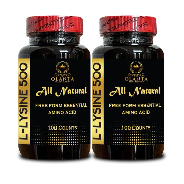 L-Lysine 500mg – Pure Free Form Amino Acid – Non-GMO, Gluten-Free – Immune Vegan Capsules – 2 Bottles 200 Counts