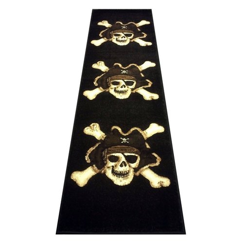 Champion Rugs Pirate Skull Area Rug Design #CR79 (2 Feet X 7 Feet Runner)