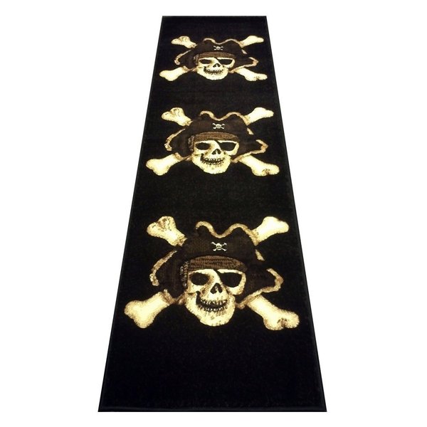 Champion Rugs Pirate Skull Area Rug Design #CR79 (2 Feet X 7 Feet Runner)