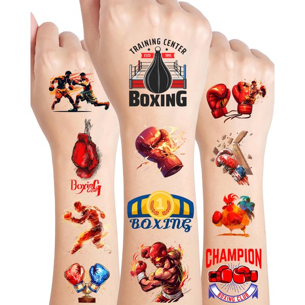 165Pcs Boxing Tattoos Stickers - 18 Sheets Boxing Glove Party Favors Temporary Tattoos for Boxing Theme Birthday Party Decorations, Boxing Fight Night Party Decorations, Boxing Party Gift Prizes