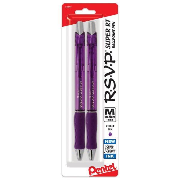 Pentel RSVP Super RT Ballpoint Pen, (1.0mm) Medium Line, Violet Ink, 2-Pk - BX480BP2V