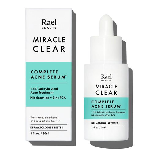 Rael Serum for Face, Miracle Clear Complete Acne Treatment - 1.5% Salicylic Acid, 2% Niacinamide, 0.5% Zinc, Pore Minimizer, Even Skin Tone, Korean Skincare (1oz, 30ml)