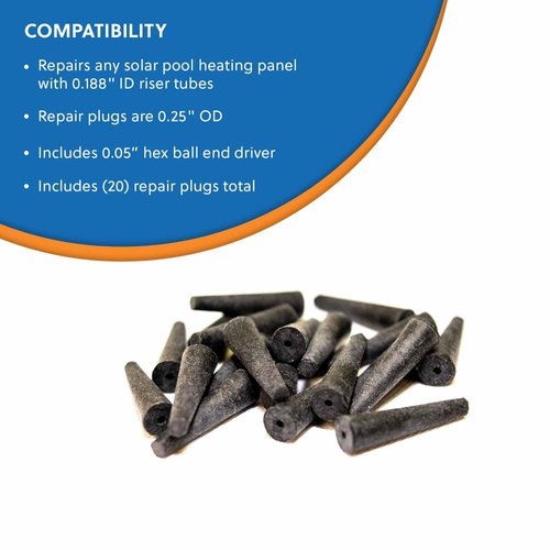 Solar Pool Supply Universal Repair Kit for Solar Pool Heaters to Fix Leaky Solar Panel Pool Heaters in Minutes — Original Plugs, 0.25" Diameter