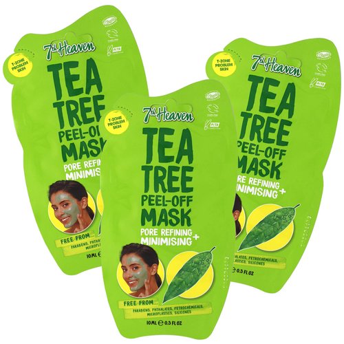 7th Heaven Tea Tree Easy Peel-Off Face Mask, Parabens Free, Green, 3-Pack of 0.3 Fl Oz each, 3 Sachets