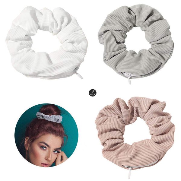 ZOSTLAND Hidden Pocket Premium Velvet Scrunchie with Secret and Hidden Zipper, Soft Hair Ties Bracelet, Key Money Storage Bag Wallet, Elastics Hair Band (Stripe Cotton 1#)