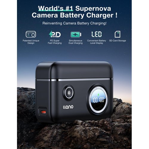 llano LP-E12 Dual Battery Charger for Canon EOS M50, M50 Mark II, M, M2, M10, M100, M200, Rebel SL1, PowerShot SX70 HS, 18W Quick Charge, Smart Digital Display, Magnetic Snap Cover