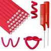 60 Pieces Flexible Curling Rods Twist Foam Flexi Rods No Heat Hair Rods Hair Rollers and Steel Pintail Rat Tail Comb for Long Hair Short Hair Women Girls (9.45 x 0.31, Red)