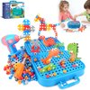 Fiveisix 298Pcs Dinosaur Toy Magic Montessori Play Toolbox for Kids, 2D/3D Creativity Tool Box with Drill, Design and Drill Montessori Toys for 3 4 5 Year Old, Toddler Tool Set Kids Workbench playset