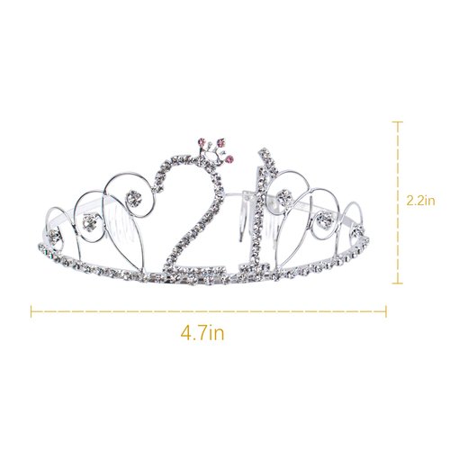 AUEAR, Crystal Birthday Tiara Rhinestone Princess Crown Happy Birthday Crowns Silver Diamante Crown for 21st Birthday Gift Decoration