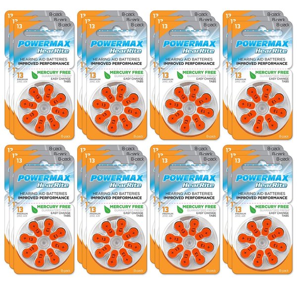 Powermax Size 13 Hearing Aid Batteries, Orange Tab, 192 Count
