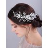 Teyglen Silver Leaf Wedding Headband Bridal Crystal Pearl Hair Piece Handmade Rhinestone Hair Vine Bridal Headpiece Hair Accessories Jewelry for Women and Girls