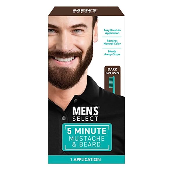 Men's Select 5 Minute Mustache & Beard Dark Brown Brush-In Facial Hair Dye with Brush Included