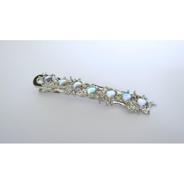 Generic Silver metal blue iridescent stone and leaf alligator hair claw clip clamp