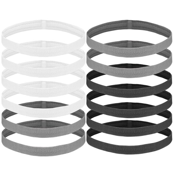 12pcs Elastic Sport Headbands Non Slip Thin Headbands for Women Men Silicone Grip Exercise Hair Sweatbands for Football Basketball Soccer Tennis Yoga Workout