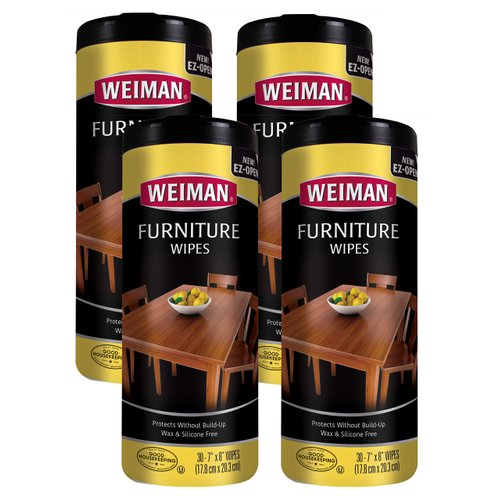 Weiman Wood Cleaner and Polish Wipes - 4 Pack (120 Wipes) - for Furniture to Beautify and Protect No Build-Up Contains Ultra Violet Protection Pleasant Scent Surface Safe - 30 Count Each