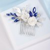 Missgrace Bride Wedding Crystal Pearl Leaf Rhinestones Hair Comb Blue Purple Bridal Hair Pieces Rhinestone Bridal Hair Clip Flower Hair Side Combs Wedding Hair Accessories for Brides Women (Silver Blue)