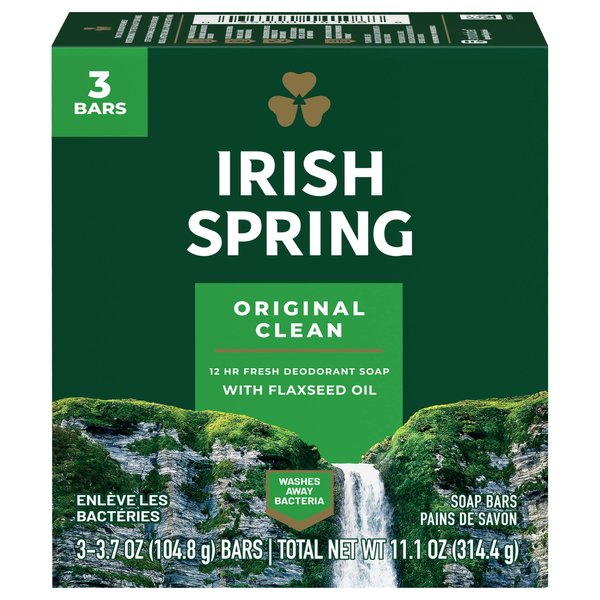 Irish Spring Deodorant Bar Soap, Original, Green Irish Spring, 11.1 Ounce