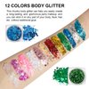 12 Colors Body Glitter Gel Kit, Super Long Lasting Holographic Chunky Glitter Gel Festival Party Makeup for Face, Body, Hair, Nail Art, Eyeshadow, 3Pcs Sponge Makeup Brush Include (Set A)