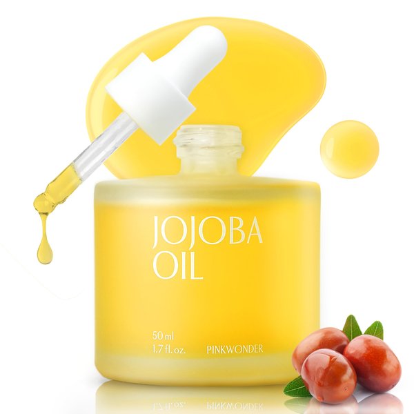 PINKWONDER Organic Jojoba Oil 1.69oz(50ml) | 100% Organic Oil, Moisturizing Oil for Face, Hair, Skin & Nails | Golden, Unrefined, Cold Pressed, Hexane Free