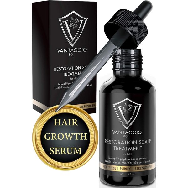 Hair Growth Serum and Scalp Treatment - Hair Loss Treatments for Men – Thickening DHT Blocker Fight Thinning and Alopecia - Contains Ginger Castor Oil Aloe Vera and Peppermint - 1oz
